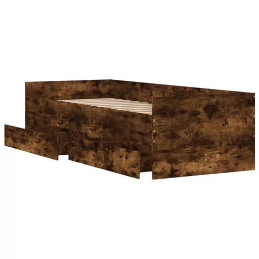 Füstös tölgy színű műfa ágykeret fiókokkal 90 x 200 cm