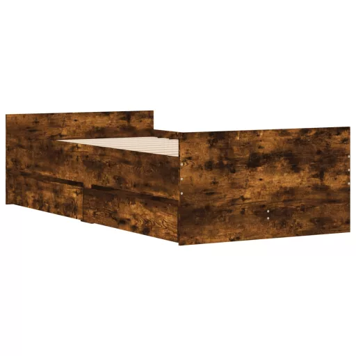Füstös tölgy színű műfa ágykeret fiókokkal 100 x 200 cm