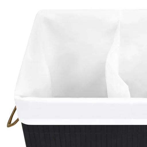 Fekete bambusz szennyestartó kosár 2 résszel 72 L