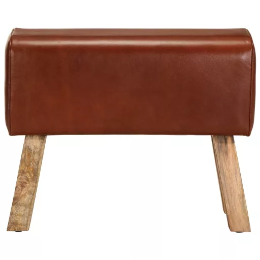 Barna valódi bőr és tömör mangófa tornapad 58 cm
