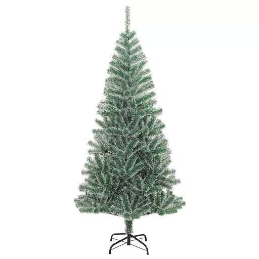 Műkarácsonyfa 130 LED-del, gömbszettel és hópehellyel 210 cm