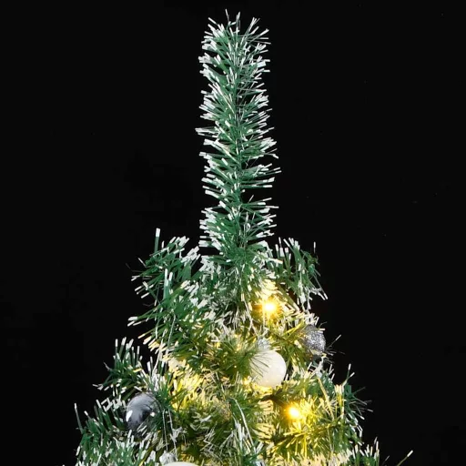 Műkarácsonyfa 300 LED-del, gömbszettel és hópehellyel 240 cm