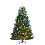   Csuklópántos műkarácsonyfa 300 LED-del és gömbökkel 180 cm