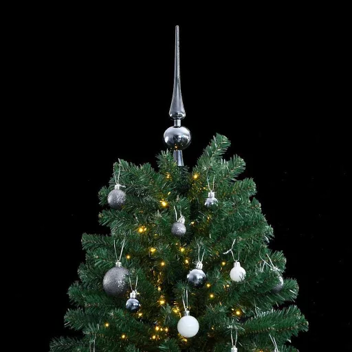 Csuklópántos műkarácsonyfa 300 LED-del és gömbökkel 180 cm