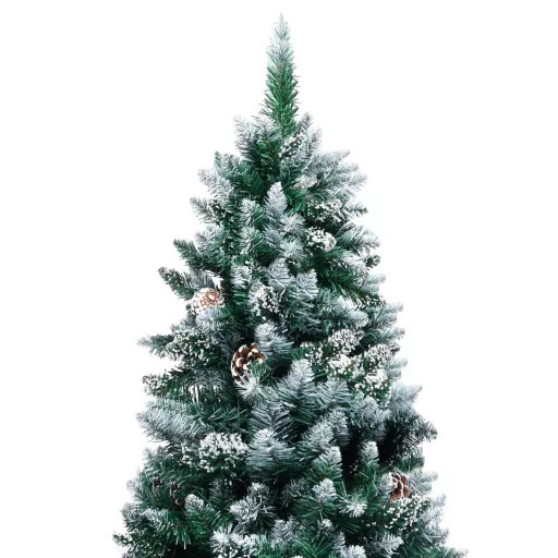 Műkarácsonyfa fenyőtobozokkal és fehér hóval 210 cm