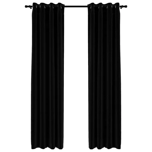 2 db fekete, vászonhatású sötétítőfüggöny fűzőkarikával 140 x 225 cm