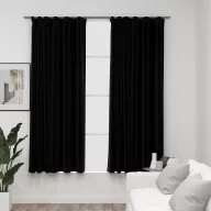   2 db fekete vászonhatású sötétítőfüggöny kampókkal 140 x 175 cm