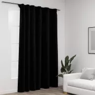   2 db fekete vászonhatású sötétítőfüggöny kampókkal 290 x 245 cm
