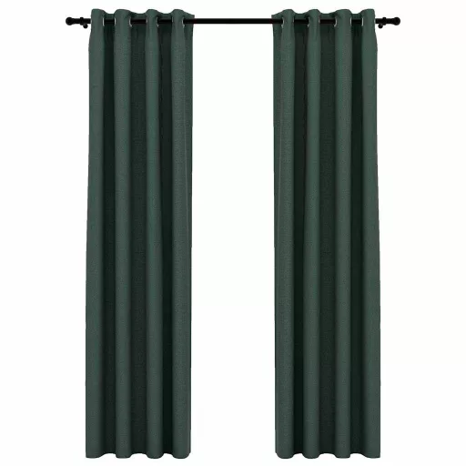2 db zöld vászonhatású sötétítőfüggöny fűzőkarikával 140 x 245 cm
