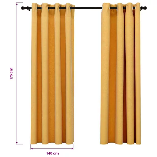 2 db sárga vászonhatású sötétítőfüggöny fűzőkarikával 140x175cm