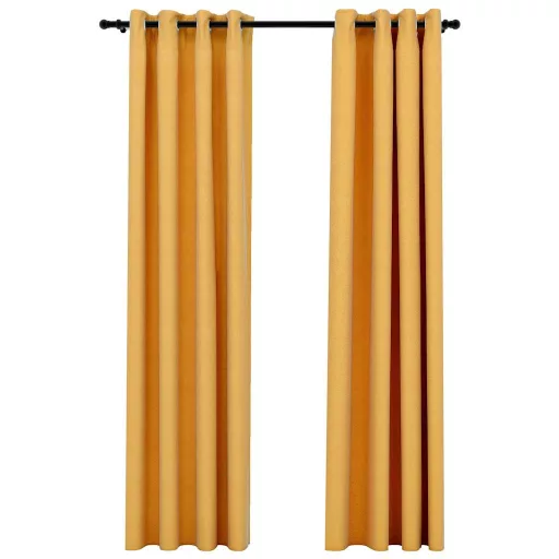 2 db sárga vászonhatású sötétítőfüggöny fűzőkarikával 140 x 245 cm