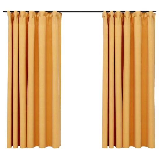 2 db sárga vászonhatású sötétítőfüggöny kampókkal 140 x 175 cm
