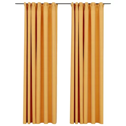2 db sárga vászonhatású sötétítőfüggöny kampókkal 140 x 225 cm