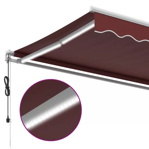 Burgundi vörös automata kihúzható LED-es napellenző 450x350 cm