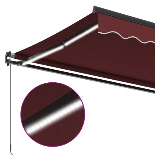 Burgundi vörös kézzel kihúzható LED-es napellenző 450 x 350 cm