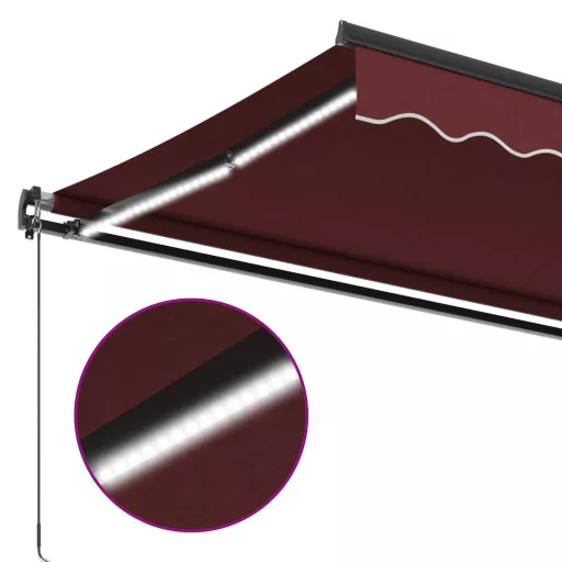 Burgundi vörös kézzel kihúzható LED-es napellenző 500 x 350 cm