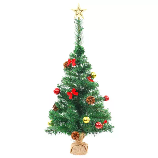 Zöld megvilágított műkarácsonyfa gömbökkel 64 cm