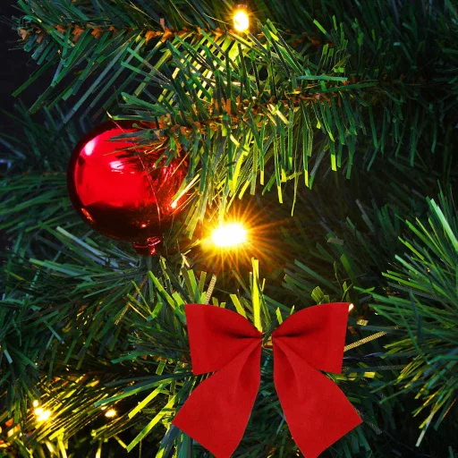 Zöld megvilágított műkarácsonyfa gömbökkel 64 cm
