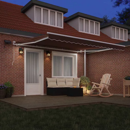 Barna kézzel kihúzható LED-es napellenző 400 x 300 cm