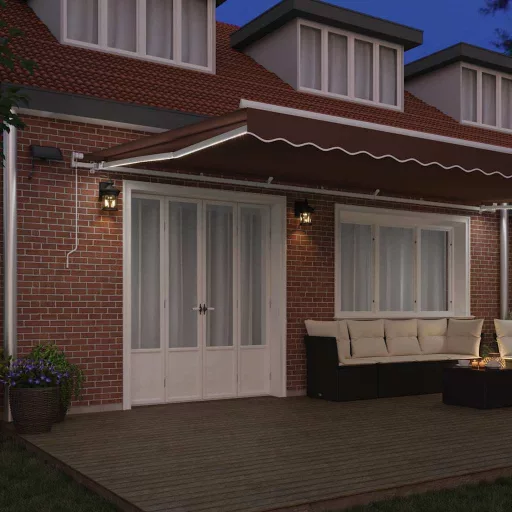 Barna kézzel kihúzható LED-es napellenző 600 x 300 cm