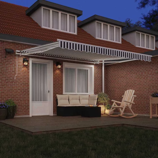 Antracitszürke-fehér LED-es kézi napellenző 400 x 300 cm