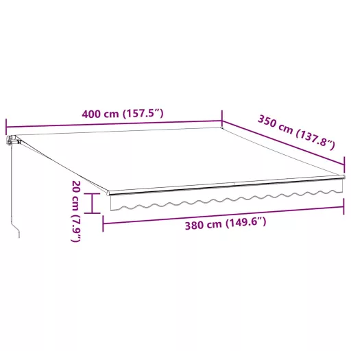 Antracitszürke és fehér kézzel kihúzható napellenző 400x350 cm
