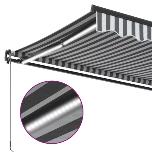 Antracitszürke-fehér LED-es kézi napellenző 450 x 350 cm