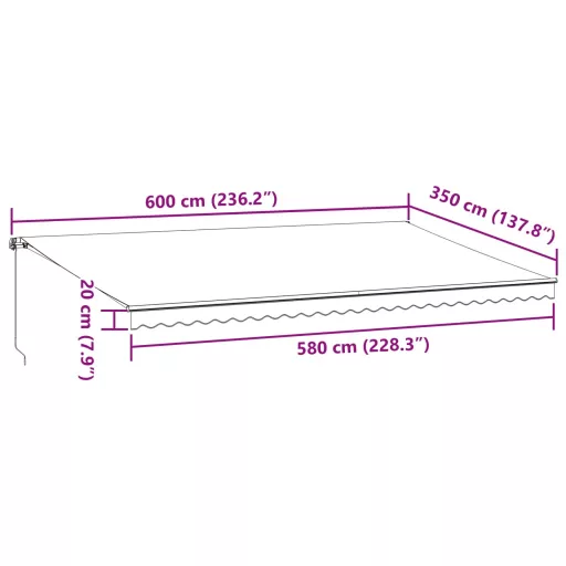 Antracitszürke és fehér kézzel kihúzható napellenző 600x350 cm
