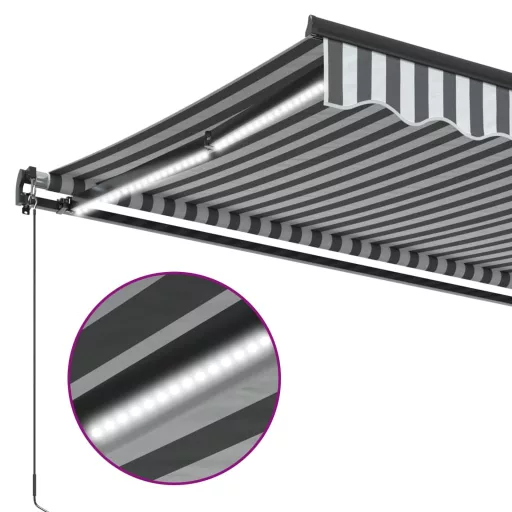 Antracitszürke-fehér LED-es kézi napellenző 600 x 350 cm