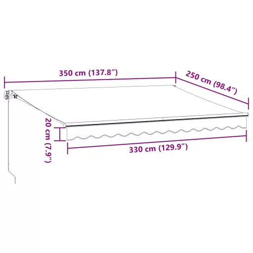 Antracitszürke-fehér kézzel kihúzható napellenző 350 x 250 cm
