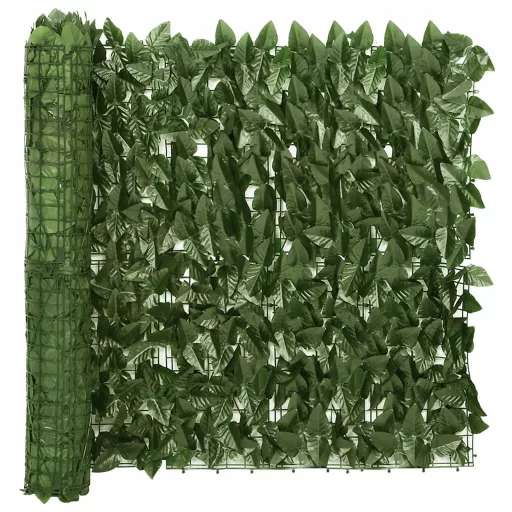Sötétzöld leveles belátás elleni erkélyparaván 600 x 75 cm