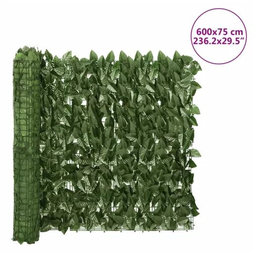 Sötétzöld leveles belátás elleni erkélyparaván 600 x 75 cm