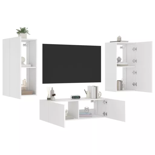 3 darab fehér falra szerelhető TV-szekrény LED-del