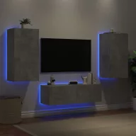 3 darab betonszürke falra szerelhető TV-szekrény LED-del