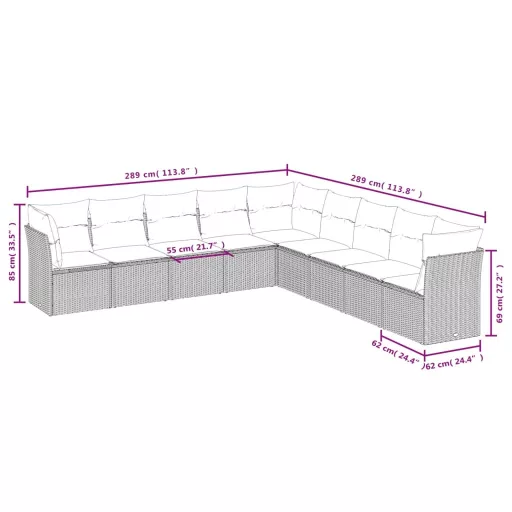 9 részes szürke polyrattan kerti ülőgarnitúra párnákkal