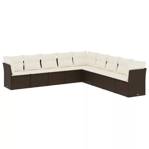 9 részes barna polyrattan kerti ülőgarnitúra párnákkal