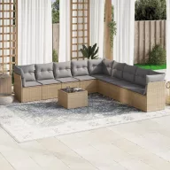 10 részes bézs polyrattan kerti ülőgarnitúra párnával