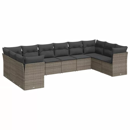 10 részes szürke polyrattan kerti ülőgarnitúra párnákkal