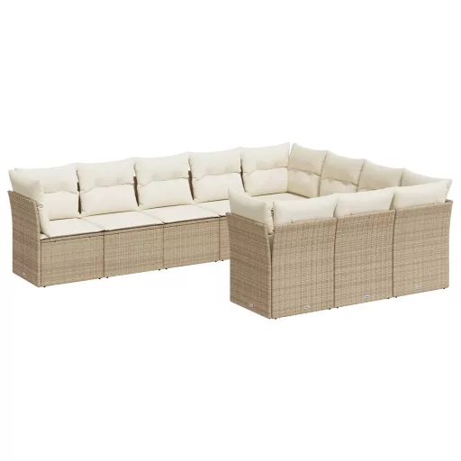 10 részes bézs polyrattan kerti ülőgarnitúra párnával