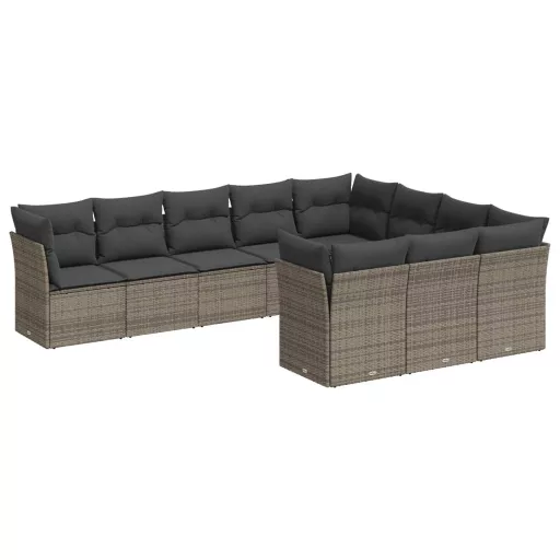 10 részes szürke polyrattan kerti ülőgarnitúra párnákkal
