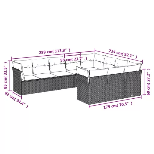 10 részes szürke polyrattan kerti ülőgarnitúra párnákkal