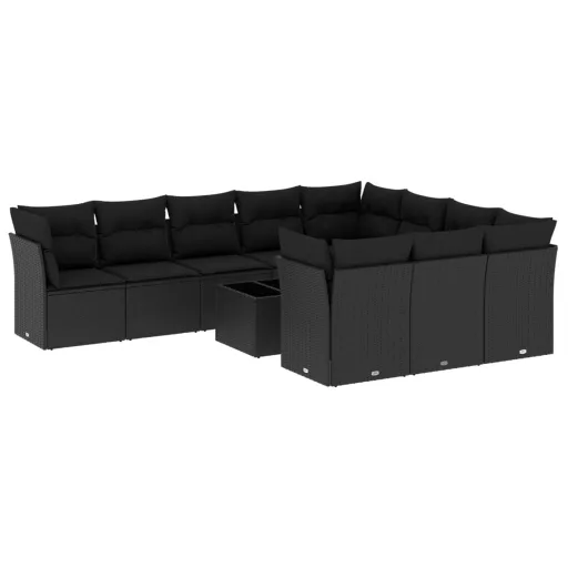 11 részes fekete polyrattan kerti ülőgarnitúra párnákkal