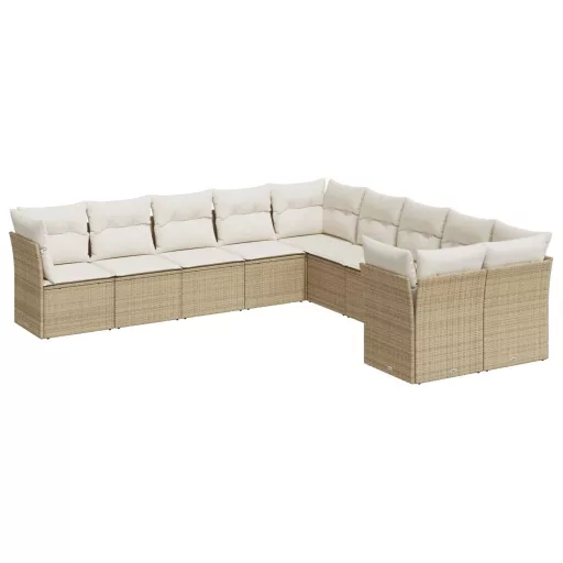 10 részes bézs polyrattan kerti ülőgarnitúra párnával