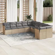 10 részes bézs polyrattan kerti ülőgarnitúra párnával