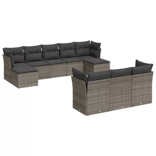 10 részes szürke polyrattan kerti ülőgarnitúra párnákkal