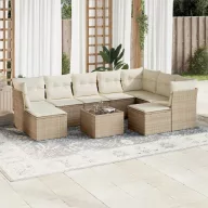 10 részes bézs polyrattan kerti ülőgarnitúra párnával
