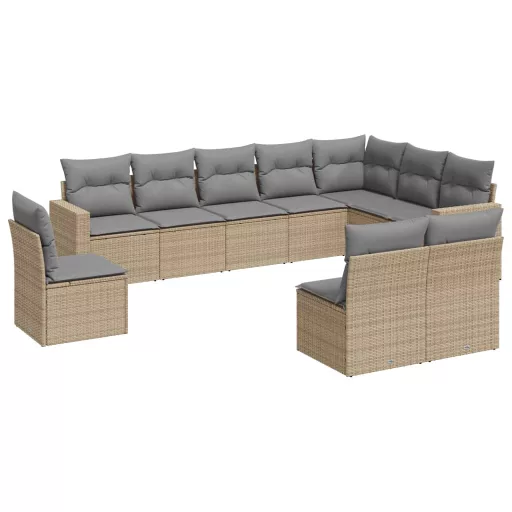 10 részes bézs polyrattan kerti ülőgarnitúra párnával