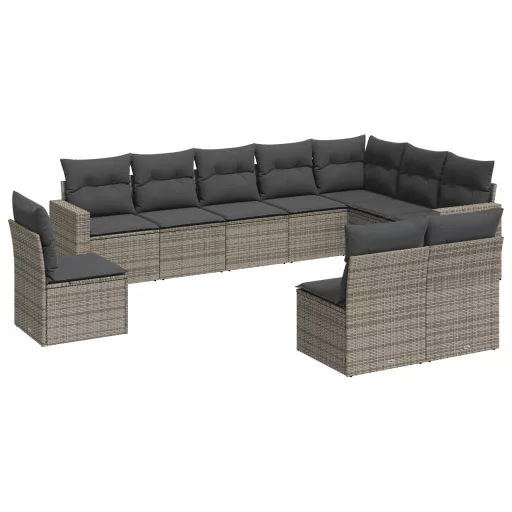 10 részes szürke polyrattan kerti ülőgarnitúra párnákkal