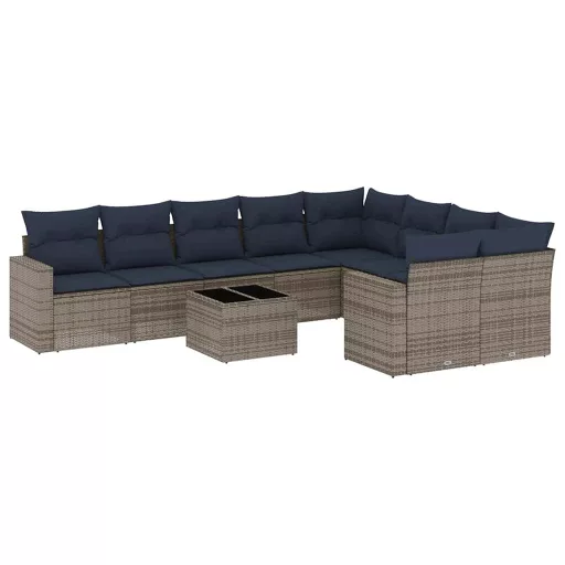 10 részes szürke polyrattan kerti ülőgarnitúra párnával