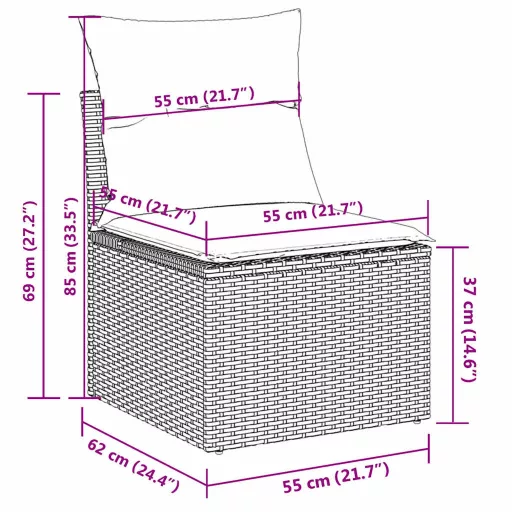 10 részes szürke polyrattan kerti ülőgarnitúra párnával